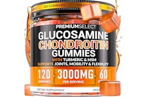 PREMIUM SELECT NUTRITION Glucosamine Chondroitin Gummies for Joint Support – 120 Glucosamine Gummies Extra Strength 3000mg with MSM, Turmeric, Calcium, Vitamin D3 – Sugar Free Vegan Adults Supplement – Flexibility & Mobility