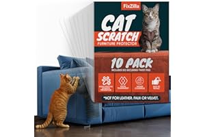 FixZilla Anti Cat Scratch Furniture Protector, 10-Pack Couch Protector from Cat Claws - Heavy-Duty, Easy-to-Apply Scratching Deterrent and Shield for Sofa Corners, Walls, Doors- with 50 Twist Pins