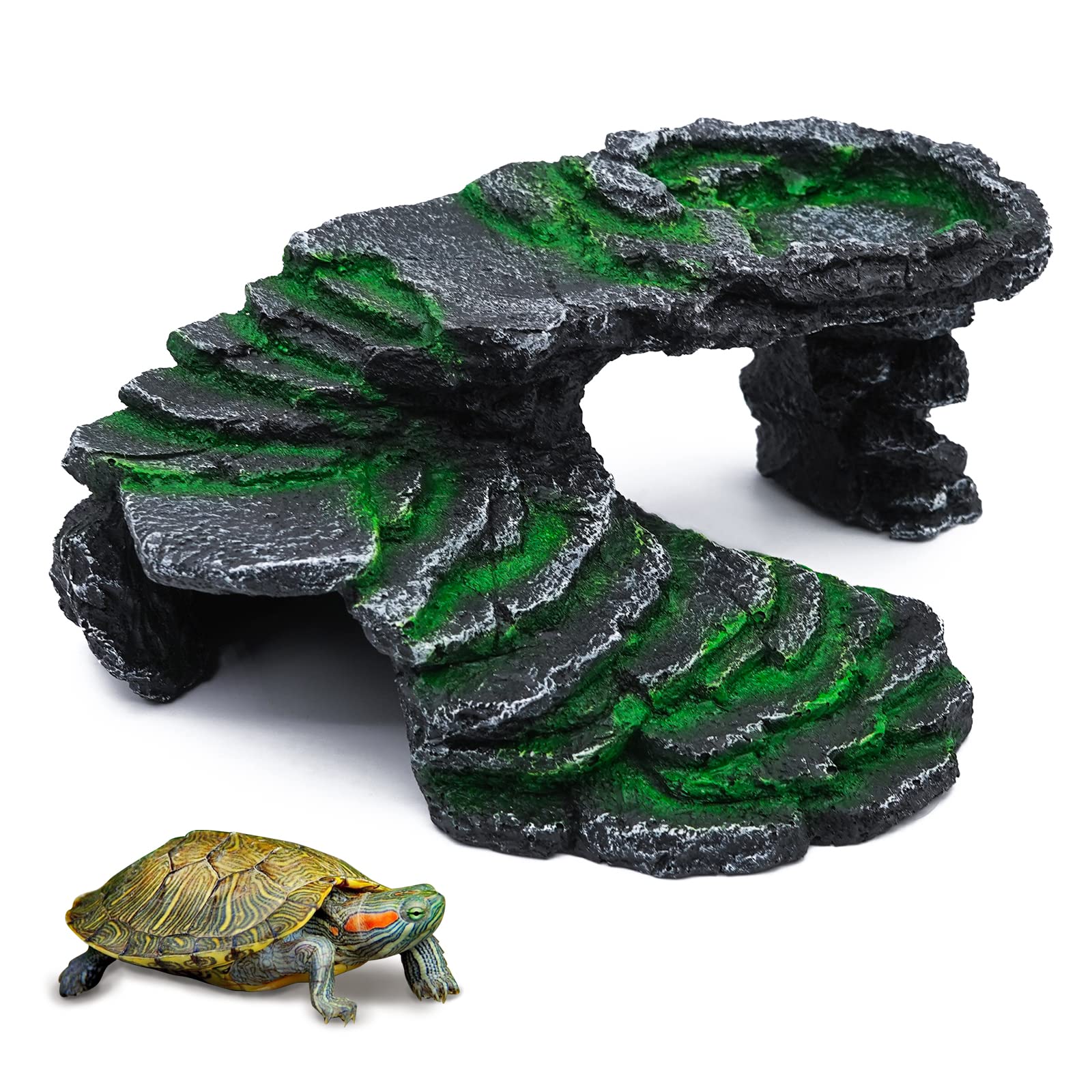 Turtle Basking Platform Tortoise Hide Hole Reptile Hide Resin Suntan Rock Bearded Dragon Accessories Reptile Decoration