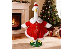 Pextian Christmas Mrs. Claus Porch Goose Outfits, Porch Goose Christmas Outfits, Cute Goose Clothes Costume for 23" Cement Geese Outdoor Patio Yard Decoration