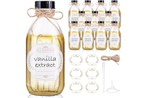 ELUMEIRO 12 Pack, 8 OZ Glass Bottles with Caps Leakproof Refilllable Empty Boston Sample Dispensing Bottles for Homemade Vanilla Extract, Essential Oils, Potion, Juice, Ginger Shots, Liquids (Clear)