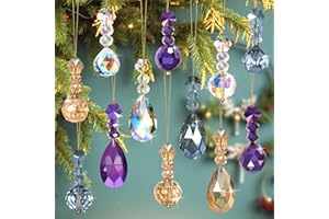 MEIVINES 12 Pcs Mini Christmas Ball Ornaments 0.78" Crystal Prism Christmas Tree Decorations,Multicolor Iridescent Glass Tear