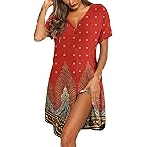 Ekouaer Women's Button Down Nightgown Short Sleeve Sleepshirt V Neck Night Shirt Soft Pajamas Dress with Pockets