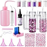 6 Pack Valentine's Day DIY Snow Globe Tumbler Supplies Kits 16oz Pre Drilled Double Wall Can Glitter Squeeze Bottle UV Resin Flashlight Pink Red Powder Stickers Valentine Making Tools for Starters