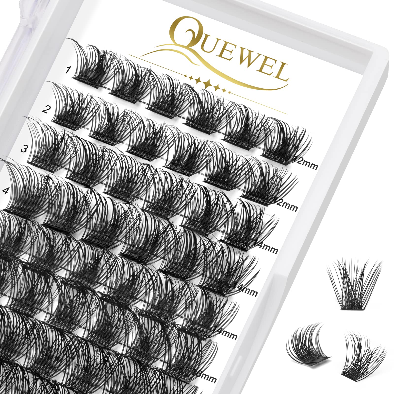 QUEWEL Cluster Lashes 72 Pcs Individual Lashes Wide Stem D Curl 12-18mm Length DIY Eyelash Extension False Eyelashes Individual Mega Styles Soft for Personal Makeup Use at Home (Mega-D-MIX12-18)