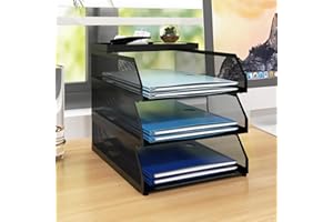 Natwind 3-Tier Desk Organizer,Desk Accessories, Stackable Paper Tray, Metal Mesh Desktop Organizer, Paper Sorter, Letter Trays,File Document Storage Rack for for Home, Office, School (Black)
