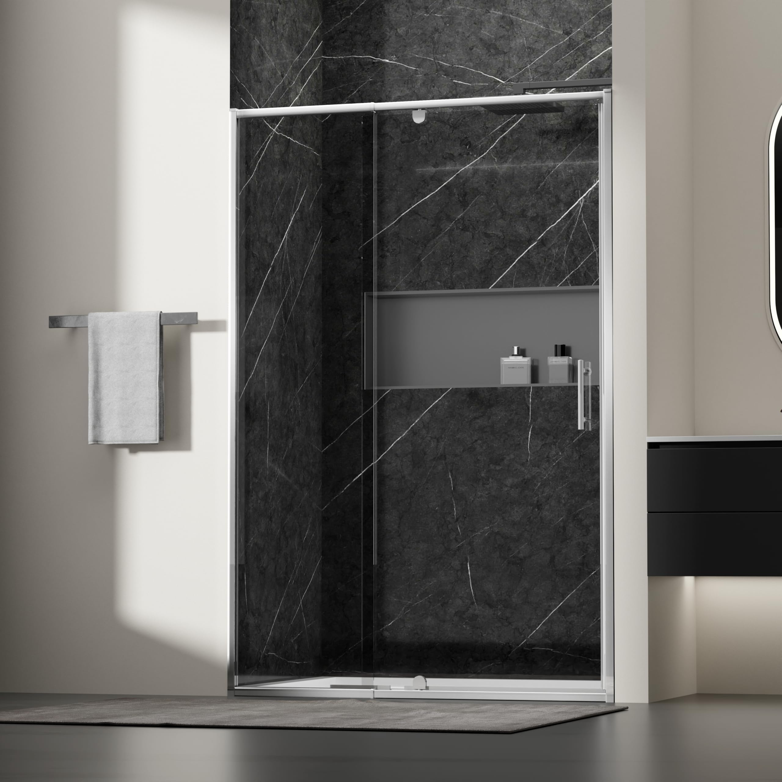 Photo 1 of Findepot 44-48" W x 71" H Pivot Glass Shower Door,Pivot Sliding Shower Door with 1/4"(6mm) Clear Glass, Brushed Nickel