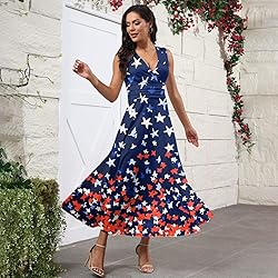 CHRATLHI 4th of July Dress Patriotic Flowy A-Line