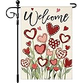 Artscope Valentines Day Floral Love Heart Garden Flag 12x18 Inch Double Sided for Outside, Anniversary Valentines Red Heart Flag for Holiday Yard Outdoor Decoration