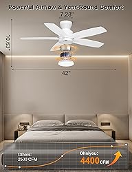 Ohniyou Ceiling Fans with Lights, 42'' Low Profile