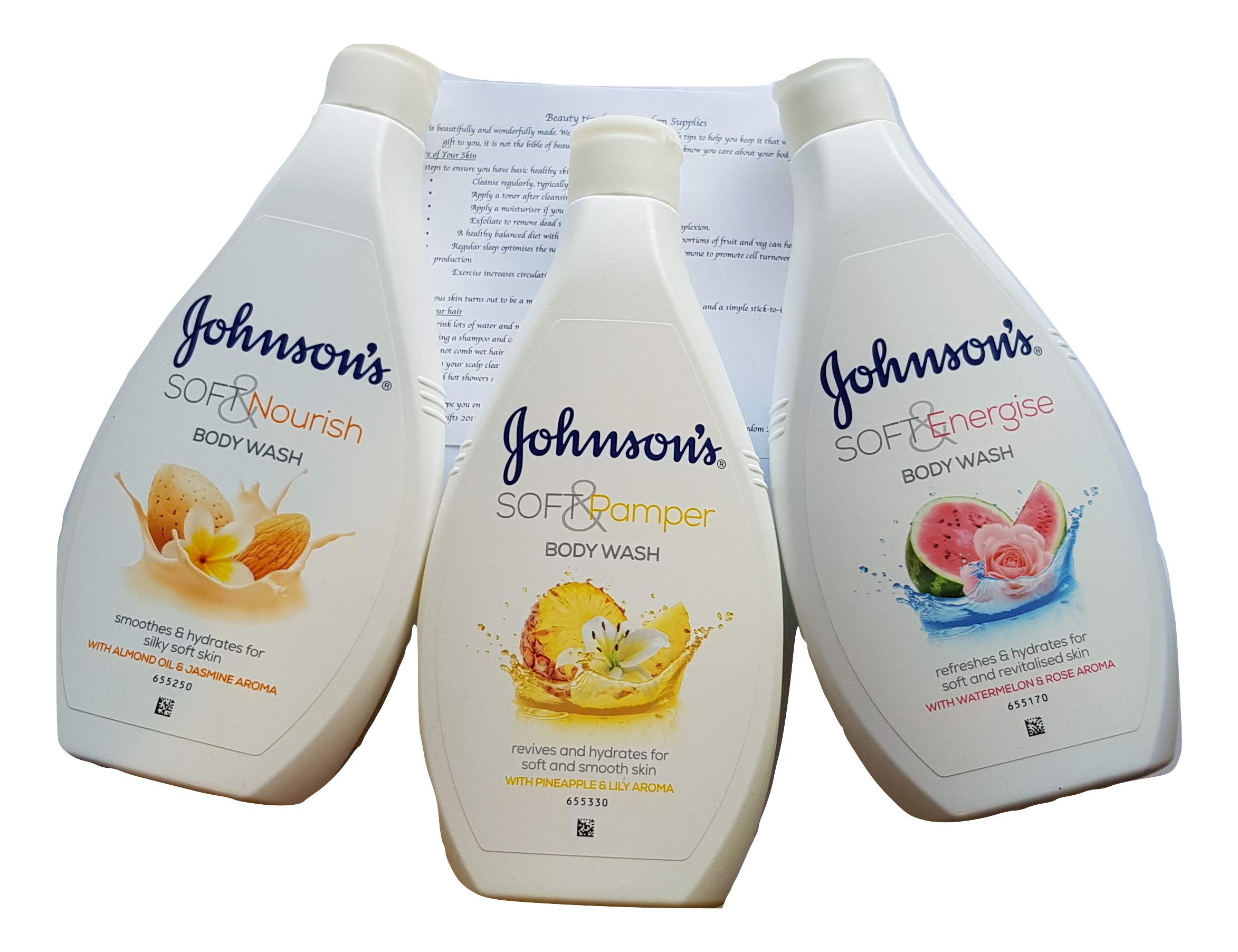 Johnson's Soft Body Wash 400ml Bottles 3 Great Flavours Pamper, Nourish & Energise with Exclusive Beauty Tips Sheet from Kingdom Supplies