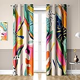 PAOPOED Boho Floral Abstract Black Out Window Curtains, Jungle Colorful Asthetic Modern Art Bohemian Decor for Bedroom, Living Room, Art Gallery Grommet Window Drapes 2 Panel Set, 52