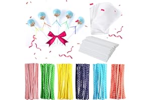 300Pcs 6inch Lollipop Sticks, Cake Pops Sticks, Cake pop Bags 100 Parcel Bags, 100 Papery Treat Sticks, 100 Colorful Metallic