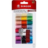 SINGER Mercerized Cotton Hand Sewing Thread Pack - 24 Assorted Colors, 10yds/ea, Mini Spools of Thread, Includes Hand Needles &amp; Threader, Travel Friendly