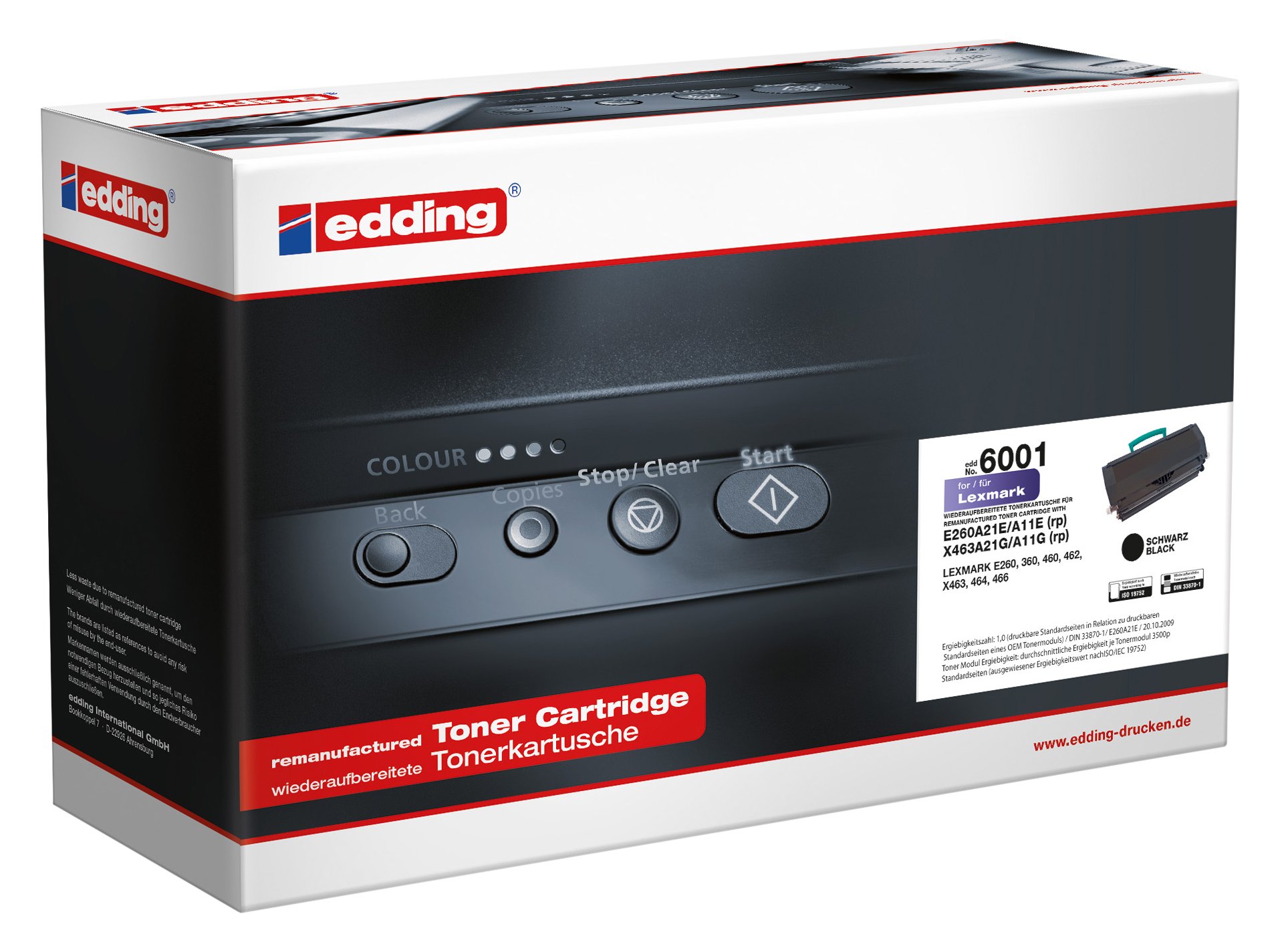 Edding Toner 2 x 6001 Replaces Lexmark E260 A21E Black – 3,500 Pages