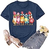 sallrue Chicken Shirt for Women Chicken Mom Tshirt Country Life Shirts Farm Girl Tee Tops
