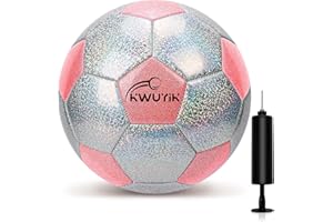 OKWUYiK Soccer Ball Size 3 4 5 Glitter Pink Purple & Silver Spliced with Pump Toddler Soccer Ball for Kids Aged 3-6 6-8 8-12 Outdoor Training Ball for Girls Boys Children Youth Teens