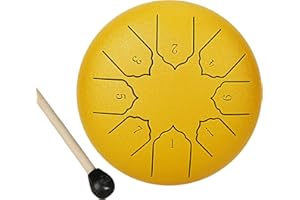 TWODEER Steel Tongue Drum Rain Chime, Rain Drum for Outside, Rain Drum Instrument for Outside, Steel Tongue Drum Rain Chime Waterproof, Steel Tongue Drum 6 Inches 8 Notes, Mini Handpan Drum (Yellow)