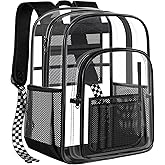 PAMANO Clear Backpack Transparent Heavy Duty Bookbag See Through Bag for College Work Travel Security, Black XL