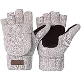 ViGrace Winter Knitted Convertible Fingerless Gloves Wool Mittens Warm Mitten Glove for Women and Men