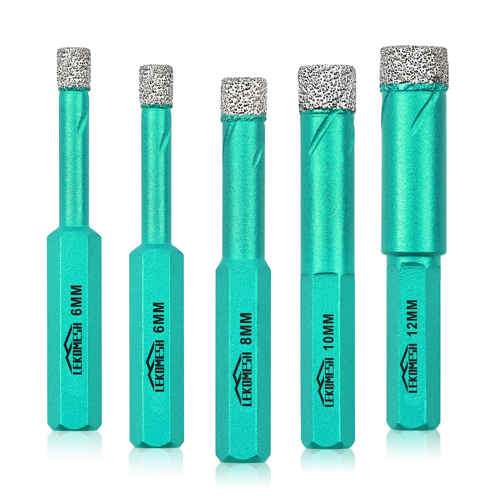 LEKOMESH Diamond Drill Bit Kit - 5pcs 6/6/8/10/12MM Diamond Hole Saw with Hex Shank for Porcelain Tile Drill Bits for Ceramic Porcelain Tile Marble Granite Artificial Stone Quartz,Vacuum Brazed