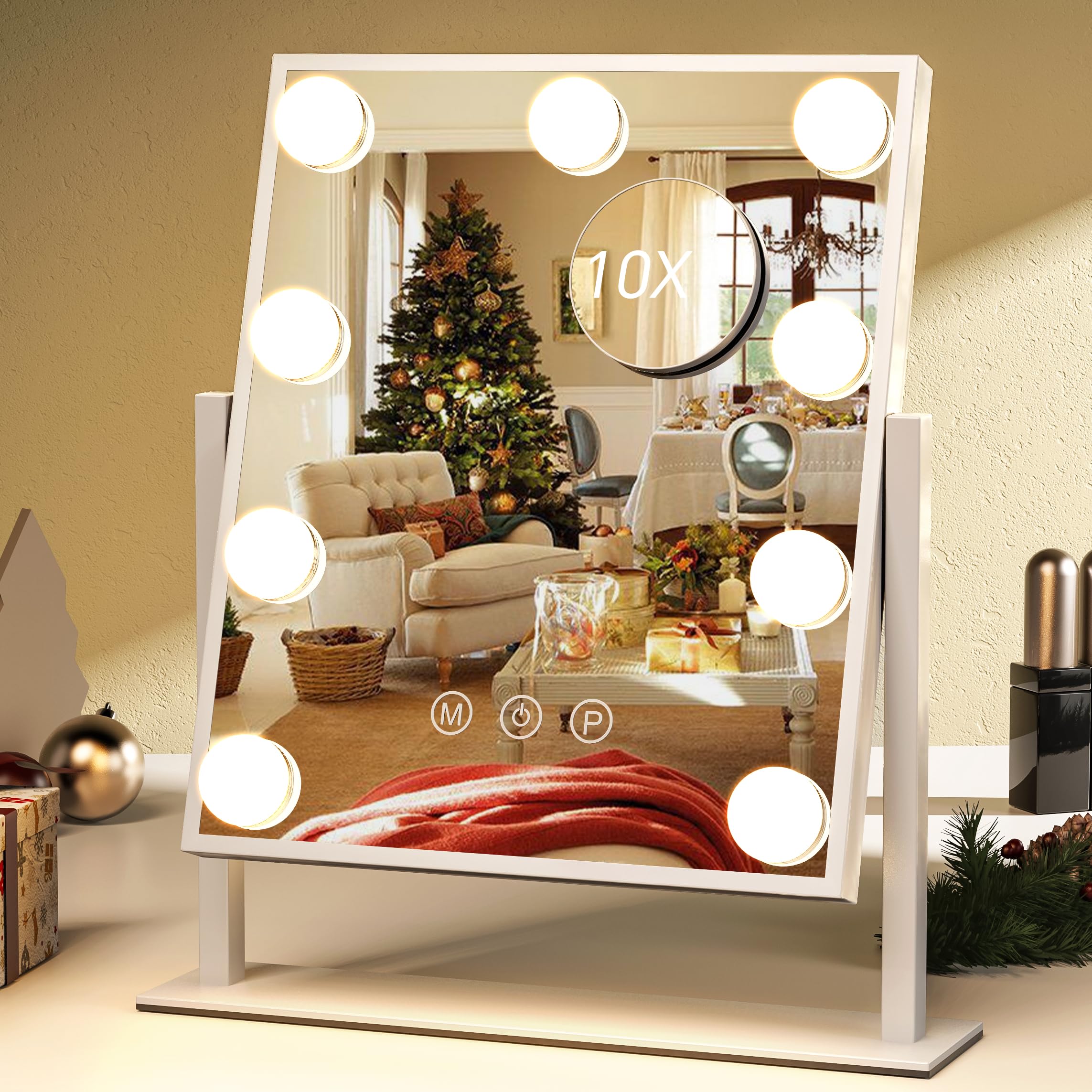 ZL ZELing Vanity Mirror with Lights,Makeup Mirror with Lights,10X Magnification,Light up Mirrors with Smart Touch 3 Colors Dimmable,Mirror with Lights with 360° Rotation
