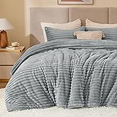 BEDELITE Fleece King Comforter Set -Super Soft & Warm Fluffy Light Grey Bedding, Luxury Fuzzy Heavy Bed Set for Winter with 2 Pillow Cases