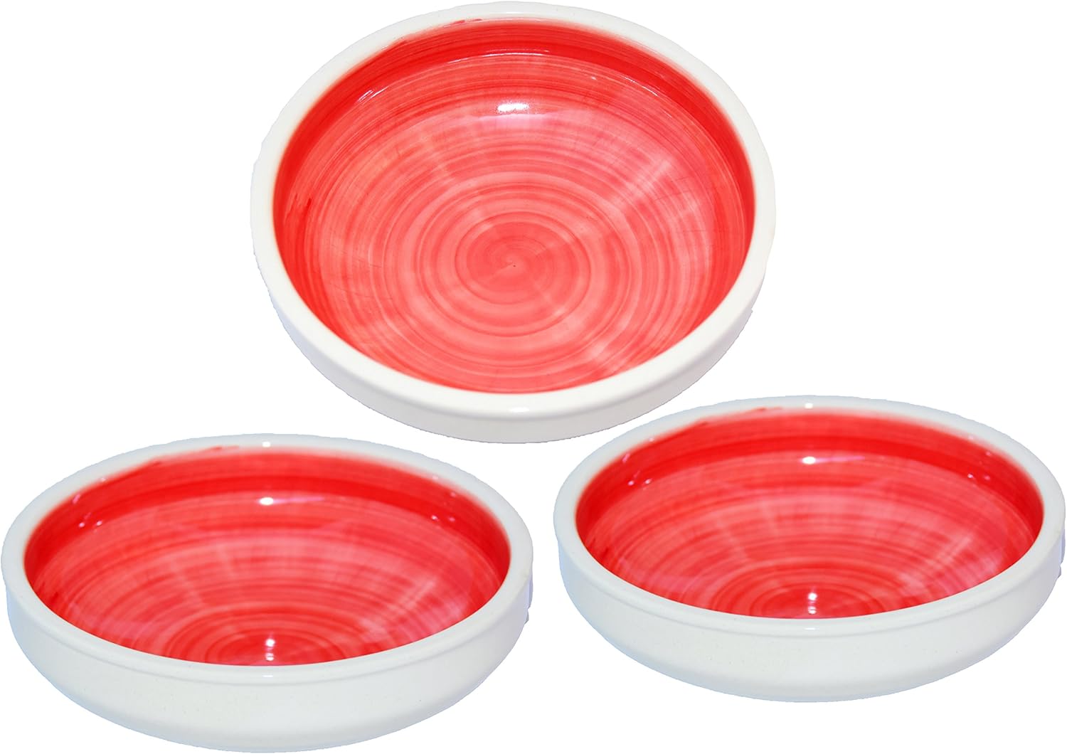 Handmade Round Ceramic Serving/Salad/Pasta Bowl x 3 (Block Red) Amazon