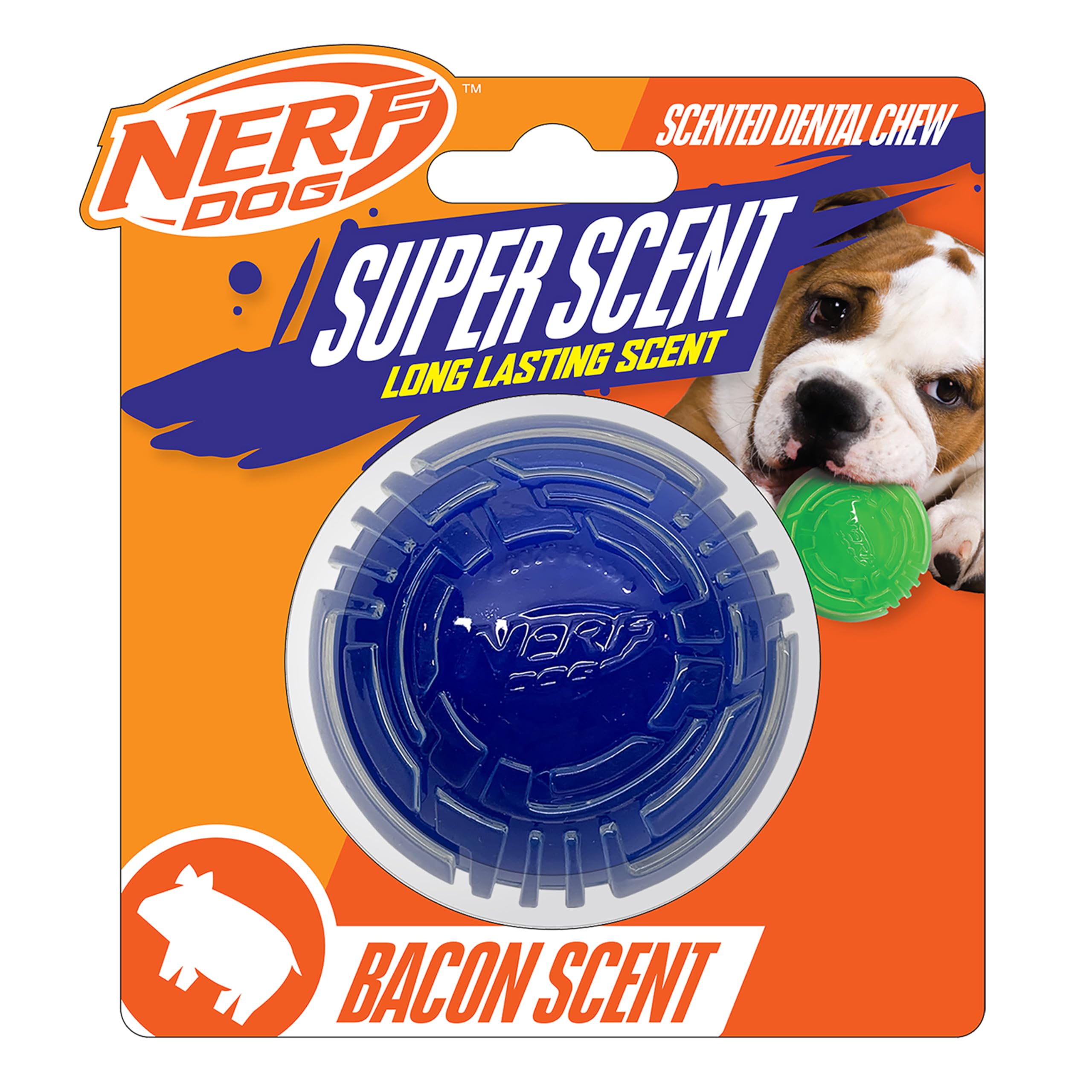 Nerf Dog Scentology Bacon Scented Ball with Solid Core, Durable Fetch and Chew Toy for Dogs