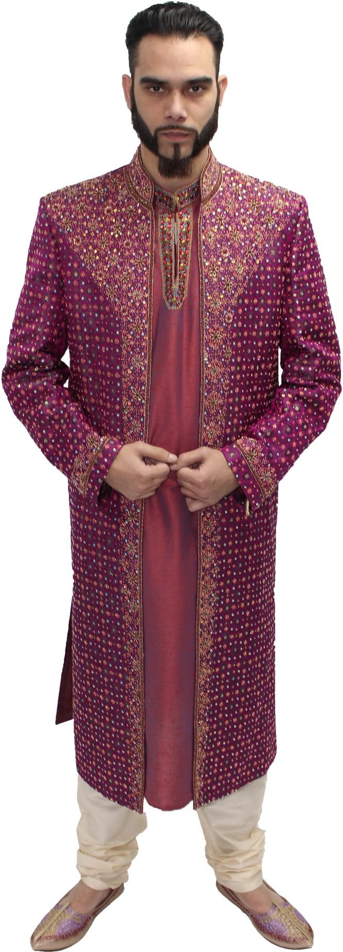 Yuvi - 3 Piece Magenta Fully Embroidered Sherwani, 42