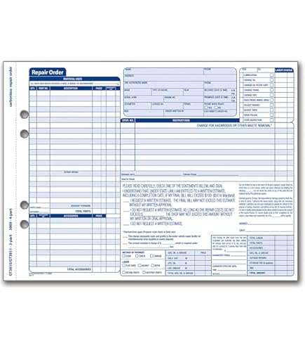 - order page - ま Blueline Garage Repair Orders in Snap Sets 50 Carbonless Numbered