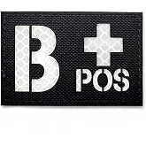 Black IR Reflective B Positive Blood Type Patch | B Positive POS, Hook and Loop, Morale Patch Badge, For Military Armbands Vest Backpacks Clothing Hats