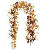 Artiflr 2 Pack Fall Maple Leaf Vine Clearance, 6.5 Ft/Piece Hanging Vine Garland Artificial Autumn Foliage Thanksgiving Decor for Home Wedding Fireplace Party