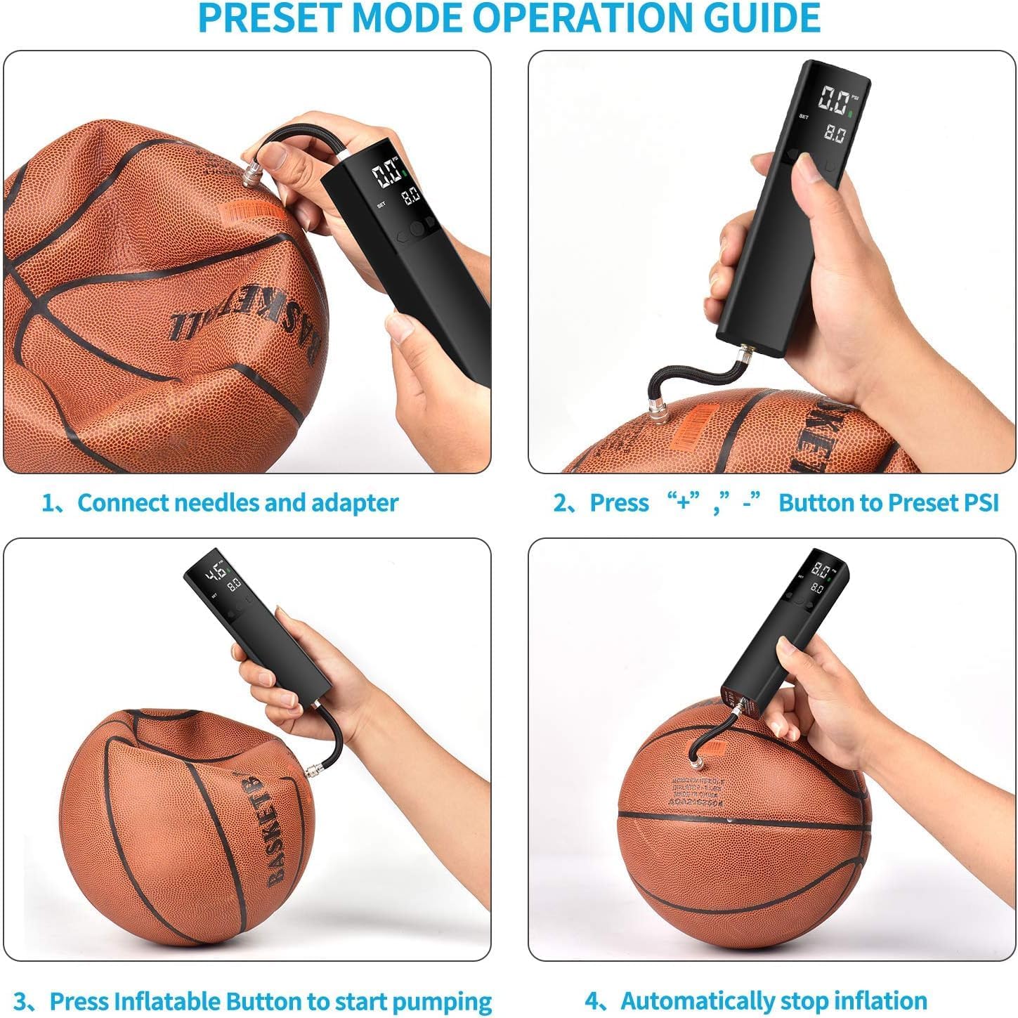 Pumteck Electric Ball Pump (with Case), Smart Air Pump Portable Fast Ball Inflation with Precise Pressure Gauge and Digital LCD Display for Football Basketball Volleyball Football