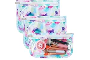 HIONXMGA TSA Approved Toiletry Bag, Set of 3 Clear Travel Toiletry Bag Quart Size Zipper Travel Pouch, Waterproof Makeup Cosmetic Bag for Women Men Kids Toiletries Carry on, Watercolor