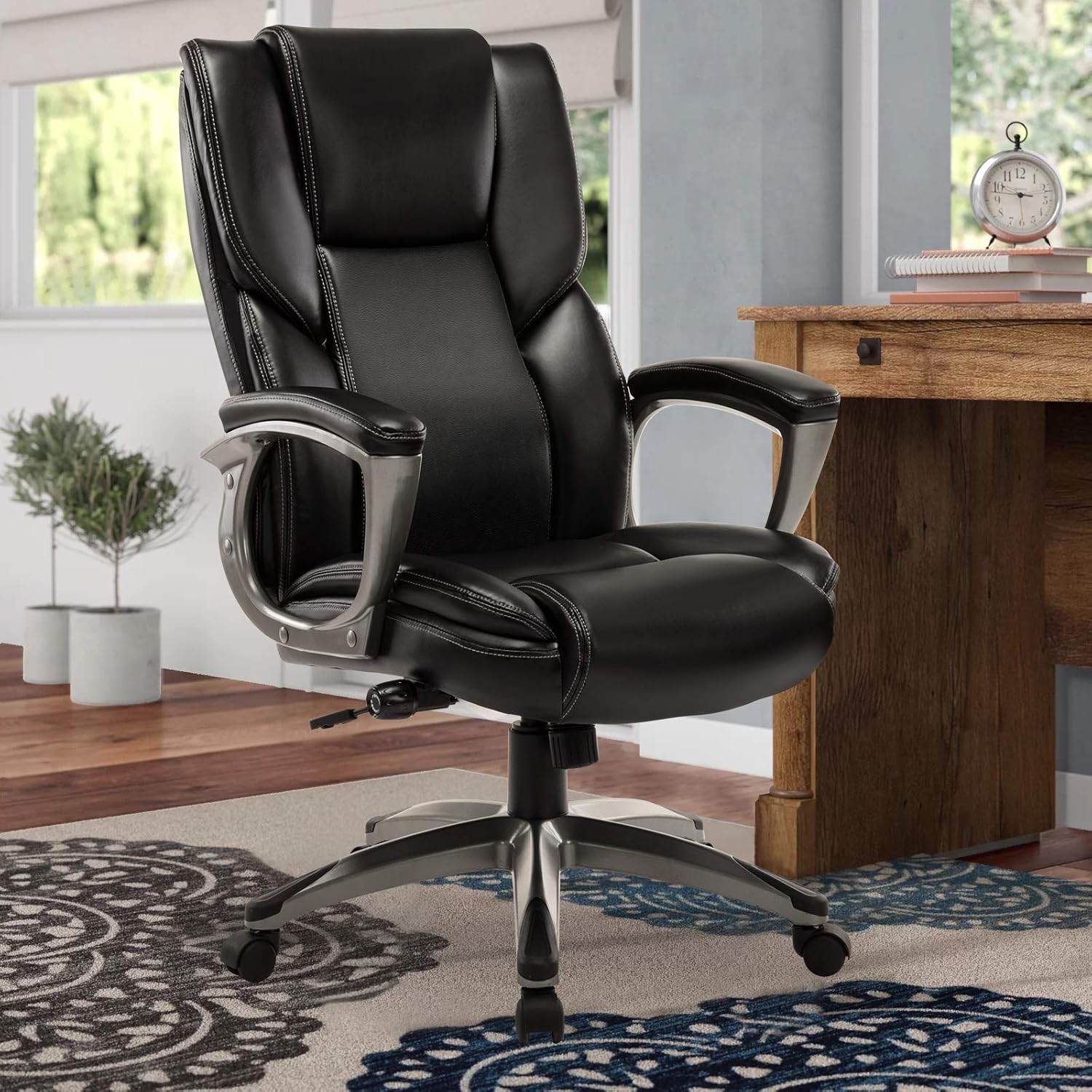 STARSPACE Bonded Leather Office Chair - Adjustable Lumbar Support Knob and Tilt Angle High Back Executive Computer Desk Chair, built-in inner spring For Comfort and Ergonomic Design For Lumbar Support: Office Products