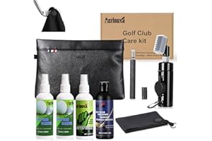 Aerlouxa 7-in-1 Golf Club Cleaning Kit - Club Cleaner, Grip Cleaner, Polish, Water-Spray Brush, Groove Cleaner, Magnetic Towel & Portable Bag | Restores Clubs, Removes Rust/Scratches, Renews