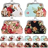 SilTriangle 16 Pcs Vintage Canvas Floral Kiss Lock Coin Purses Bulk Rose Flower Change Wallets for Women (4 x 3 Inch)