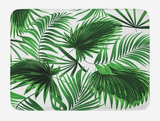 Amazon Com Ambesonne Palm Leaf Bath Mat Realistic Vivid Leaves Of Palm Tree Growth Ecology Lush Botany Themed Print Plush Bathroom Decor Mat With Non Slip Backing 29 5 X 17 5 Fern Green Kitchen