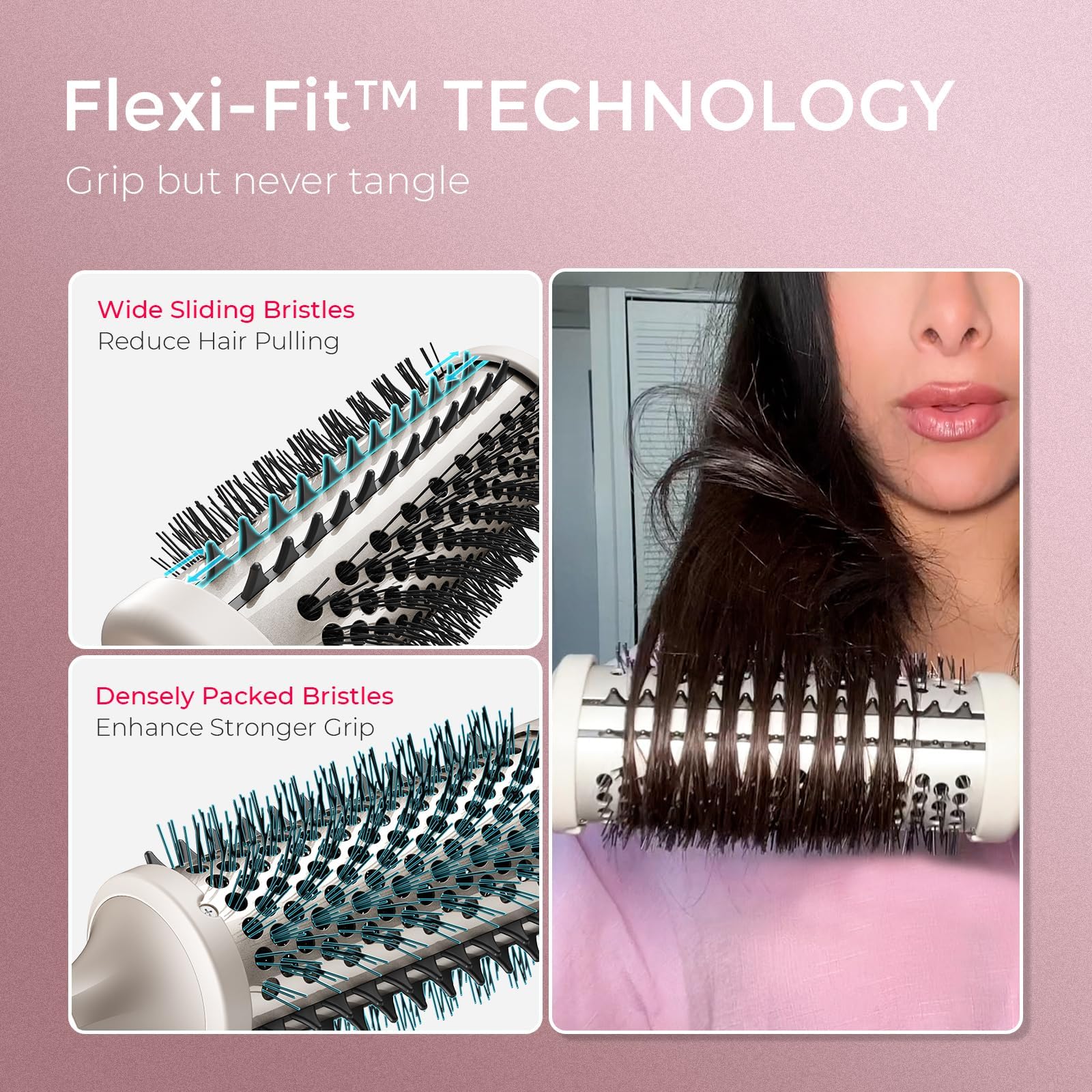 TYMO Thermal Brush Curling Brush - STYLUX 1.7 Inch Blowout Volumizer with Flexi-Fit for Hair Straightening, Heated Round Styler Tool, Hair Straightener and Curler 2 in 1, Dual Voltage & Light, Gold