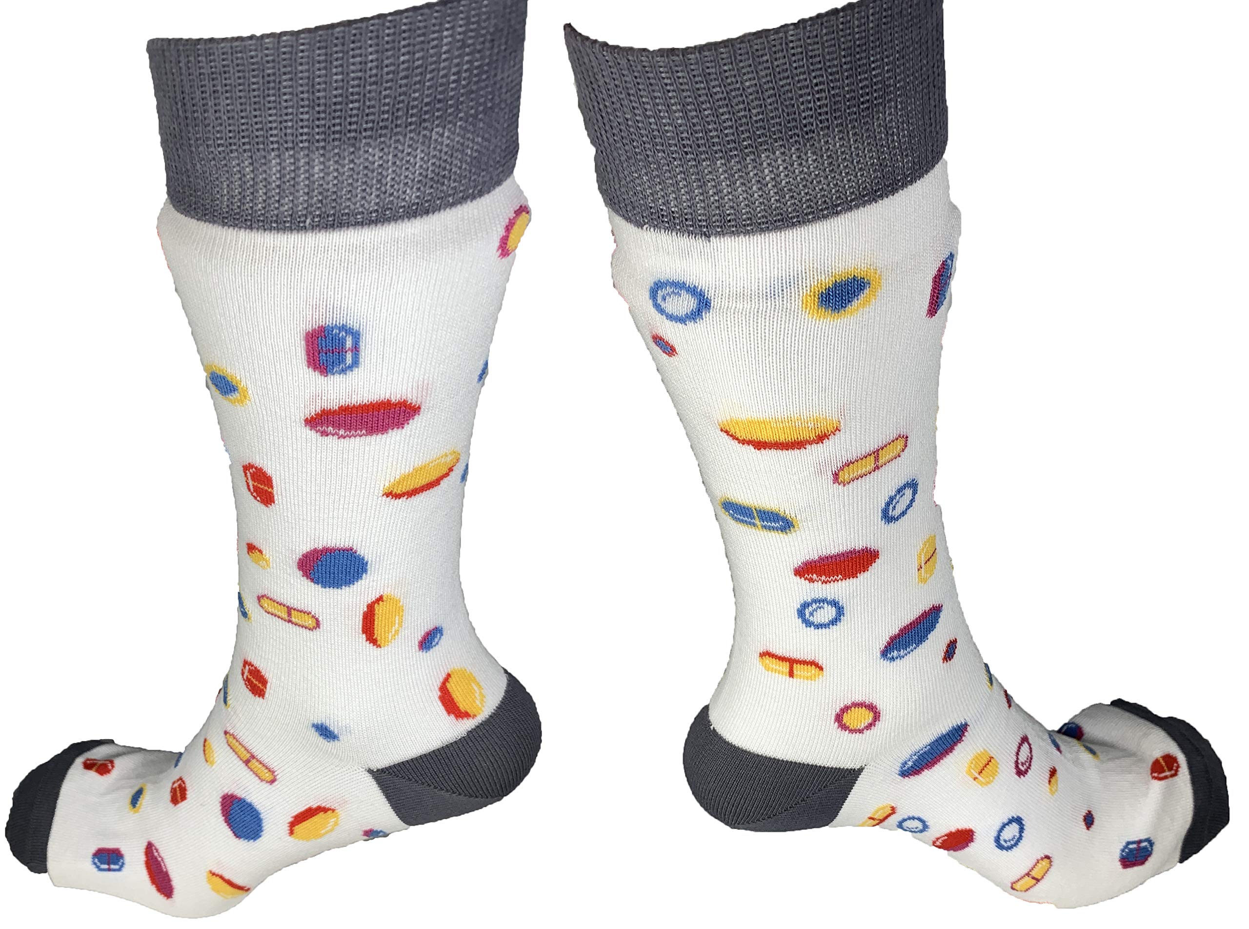 MedincLarge Size White Pharmacy Nurse Pill Medication Socks Combed Cotton Sock Crew Style Medical Doctor Socks Funny Unisex Men Women Novelty Nursing Footwear Feet