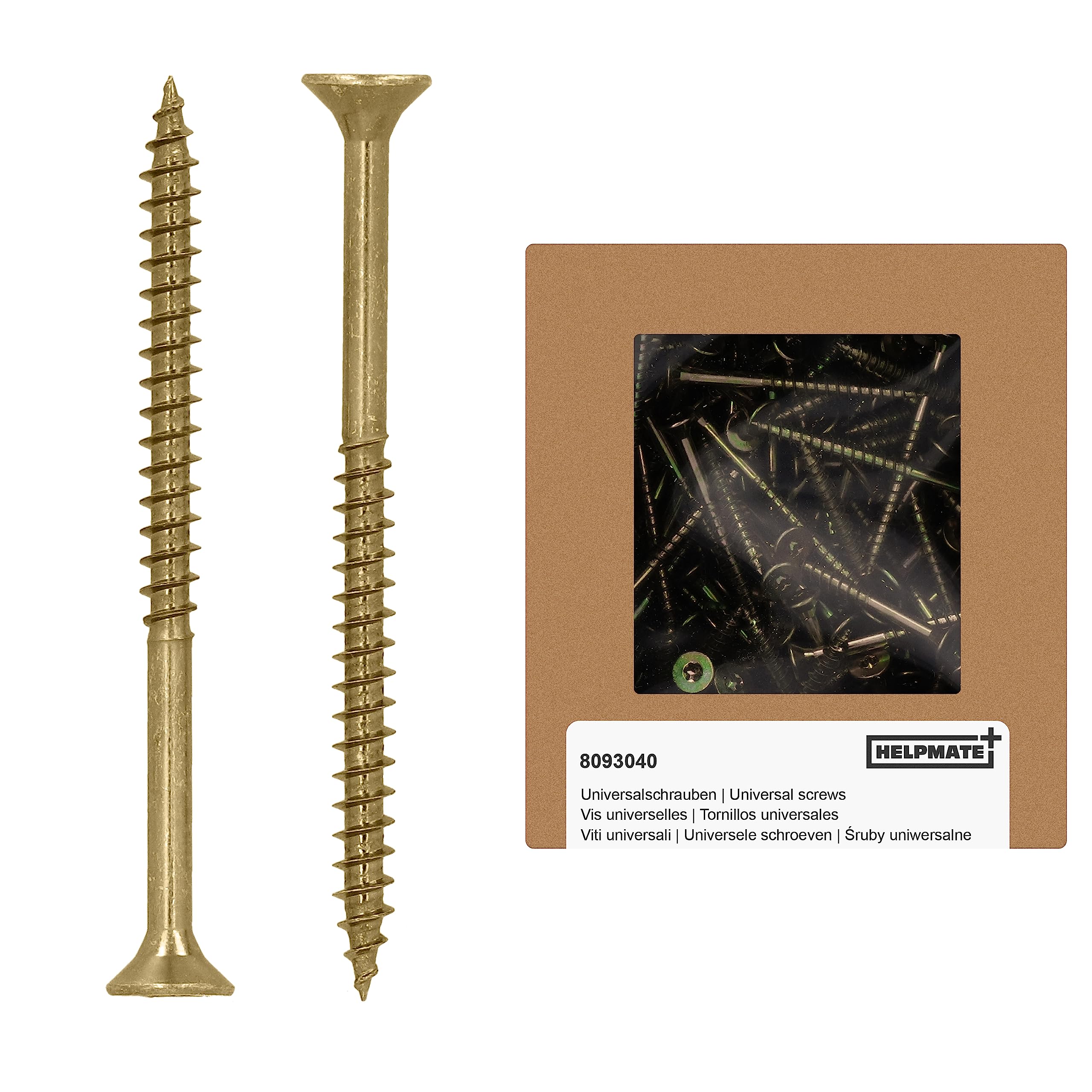 HELPMATE - Universal Screws Countersunk Head 5.0 x 70 Yellow Passivated - Pack of 90 Wood Screws with T-Drive and Partial Thread - Chipboard Screws for Indoor and Protected Outdoor Use