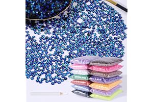 MAQIAO 4000pcs 4mm Resin Rhinestones Bulk,Nail Art Rhinestones Kit with Wax Pencil,Flatback Round Jelly Rhinestones Gems Crystals for Nail Art DIY Crafts Clothes Shoes Bags(Purplish Black AB)