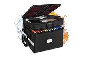 ETRONIK Fireproof Document Box with Lock, 2 Layer File Cabinet Organizer with 5 Tab Inserts, Portable Office Collapsible File Storage with Reflective Strip for Hanging Letter, Legal Size Folder