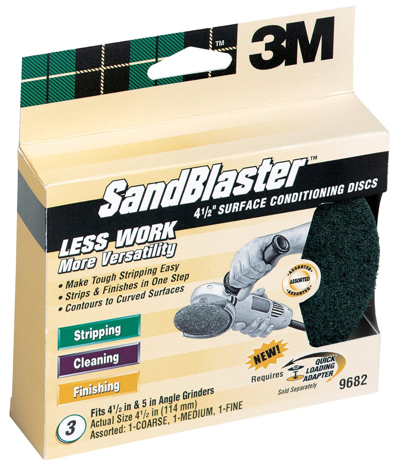 3M SandBlaster 9682 4-1/2-Inch Assorted Grits Surface Conditioning Discs, 3-Pack