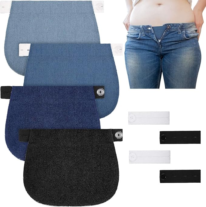 WILLBOND 8 Pieces Maternity Pants Extender Elastic Pant Button Extenders Adjustable Waistband