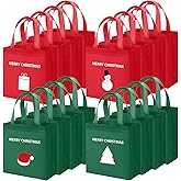 Wesnoy 60 Pcs Christmas Gift Bags Bulk Red and Green Reusable Non Woven Medium Christmas Tote Bags with Handle Holiday Goodie Candy Treat Handbag for Gift Wrapping Xmas Party Favor, 9 x 8.7 x 4.3 Inch
