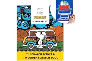 Ooly X Peanuts Scratch Art Kit - 12 Cards Featuring Snoopy, Woodstock and The Gang, Scratch Art Set Gifts for Kids, Travel-Friendly Craft Kit, Scratching Tool Included
