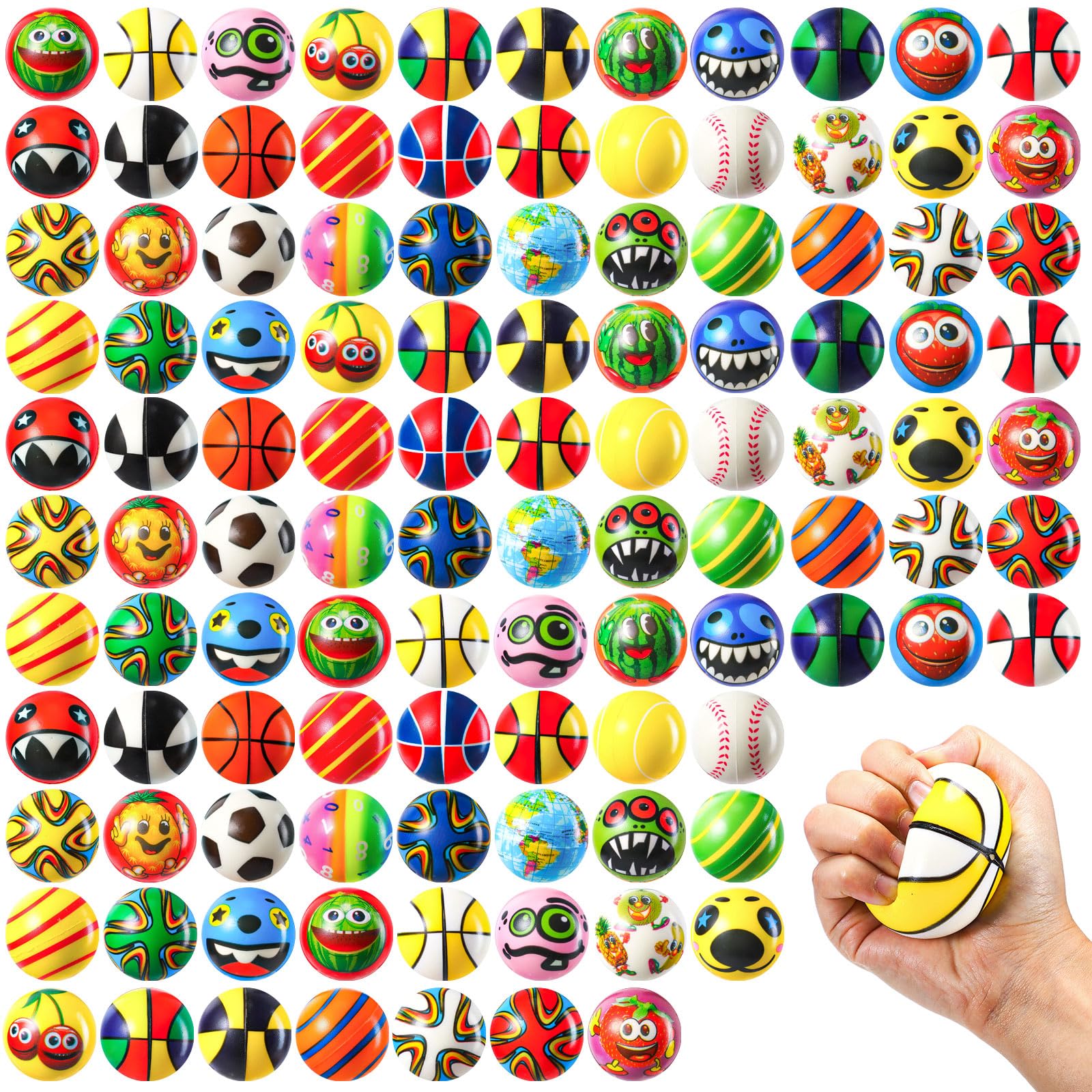 Photo 1 of Yunsailing 108 Pcs Mini Stress Balls Bulk 2.4'' Sensory Fidget Ball Treasure Box Prizes Soft Assorted Stress Relief Toys for Hand Wrist Finger Exercise Adult Teen Party Favor Classroom