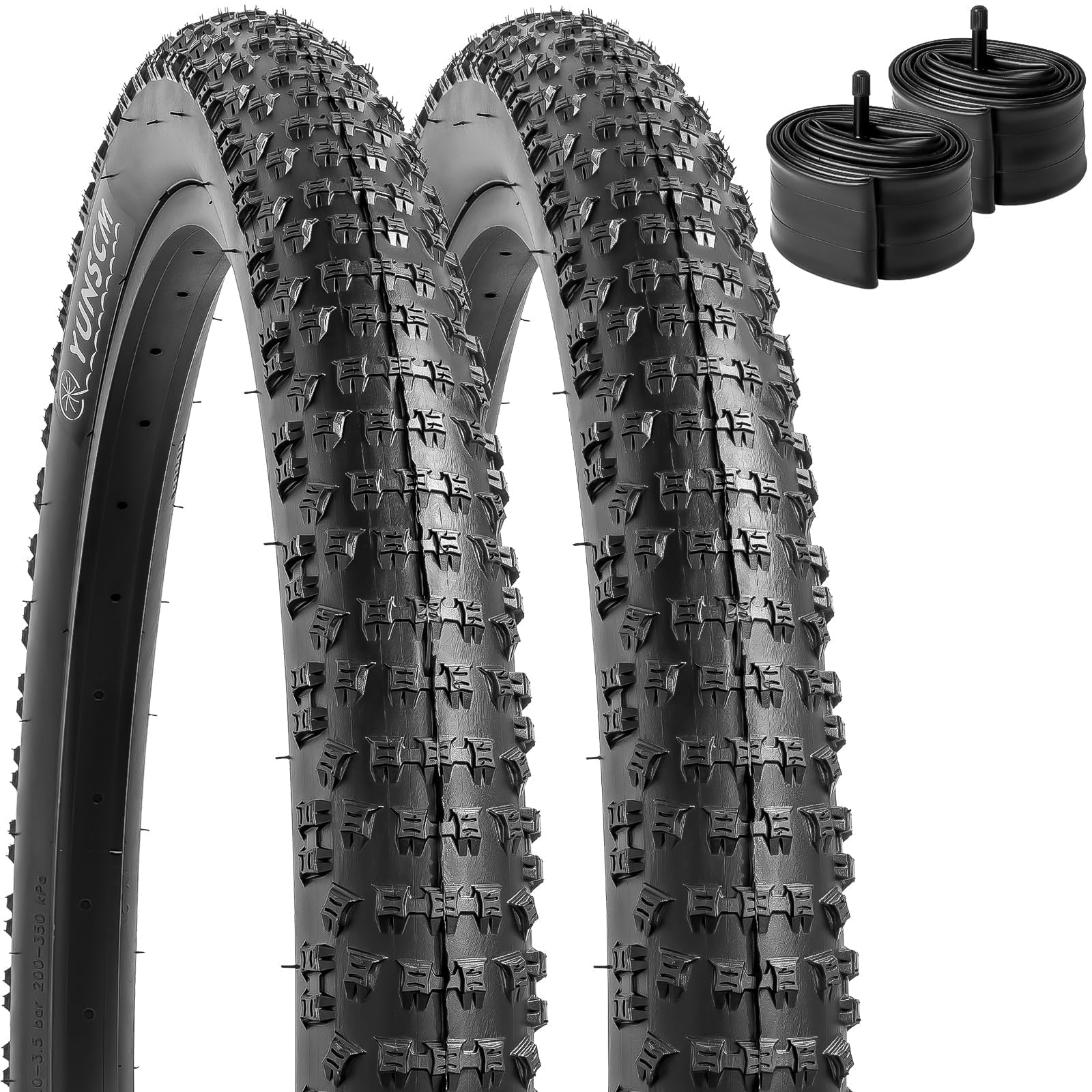 Photo 1 of YUNSCM 2-PCS 26" Mountain Bike Tires 26x2.60/66-559 and 26" Heavy Duty Bike Tubes Schrader Valve Compatible with Off Road Bike 26x2.50 26 x 2.60 26x2.5 26x2.6 Bike Bicycle Tires and Tubes (Y-917)